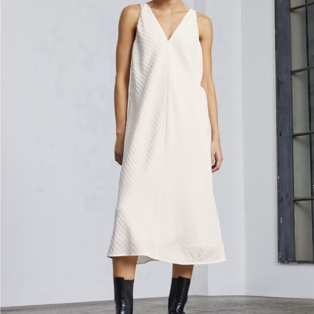 Sleeveless White Striped Midi Dress